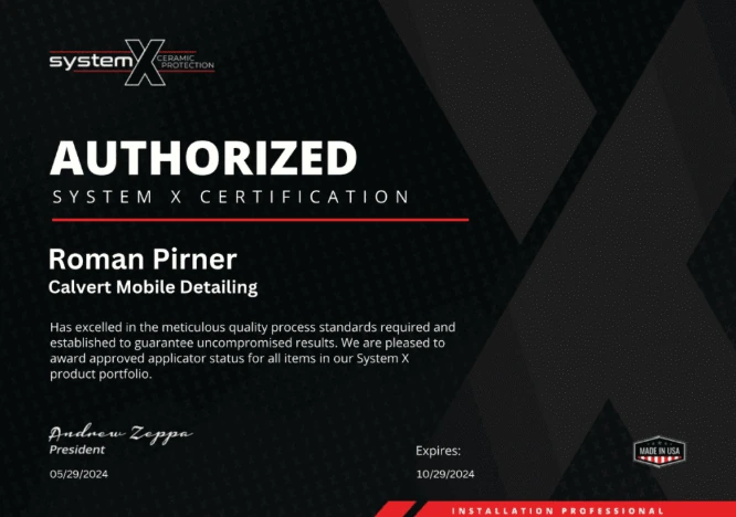 System X Authorized Certification, Calvert Mobile Detailing